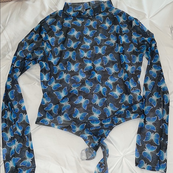Tops - BooHoo Mesh Butterfly Bodysuit